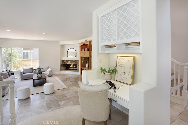 1019 N Sonora Cir, Orange, CA 92869 - living room with stairs, a fireplace, and recessed lighting