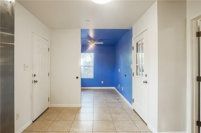 3504 Minnesota Trl, Frazier Park, CA 93225 - foyer with a ceiling fan, light tile patterned floors, and baseboards