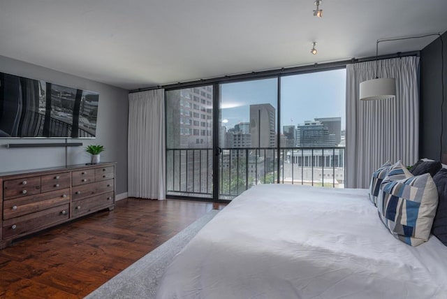 1333 8th Ave Unit 905, San Diego, CA 92101 - bedroom with wood finished floors, access to exterior, a city view, and baseboards
