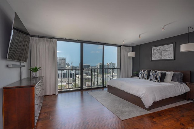 1333 8th Ave Unit 905, San Diego, CA 92101 - bedroom featuring expansive windows, access to exterior, a view of city, and dark wood finished floors