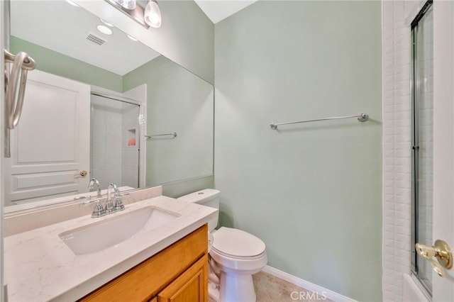 25 Ellsworth St Unit 11, Ladera Ranch, CA 92694 - bathroom featuring vanity, toilet, bath / shower combo with glass door, tile patterned flooring, and baseboards