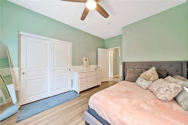 25 Ellsworth St Unit 11, Ladera Ranch, CA 92694 - bedroom featuring light wood-style floors, a closet, and a ceiling fan