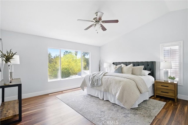 27170 Arrow Point Trl, Corona, CA 92883 - bedroom with vaulted ceiling, wood finished floors, baseboards, and a ceiling fan
