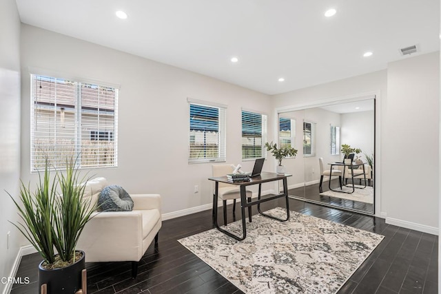 15233 Camarillo St, Sherman Oaks, CA 91403 - office area featuring dark wood finished floors, baseboards, and recessed lighting