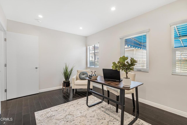 15233 Camarillo St, Sherman Oaks, CA 91403 - office featuring baseboards, wood finished floors, and recessed lighting