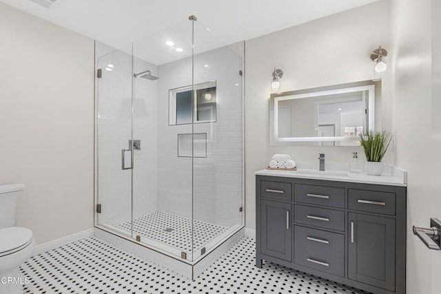15233 Camarillo St, Sherman Oaks, CA 91403 - full bath with toilet, vanity, baseboards, and a shower stall