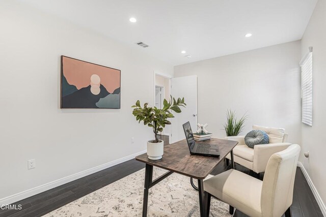 15233 Camarillo St, Sherman Oaks, CA 91403 - office area with dark wood-type flooring, recessed lighting, and baseboards