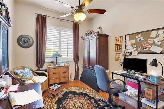 19423 Crystal Springs Ln, Apple Valley, CA 92308 - office space with ceiling fan and wood finished floors