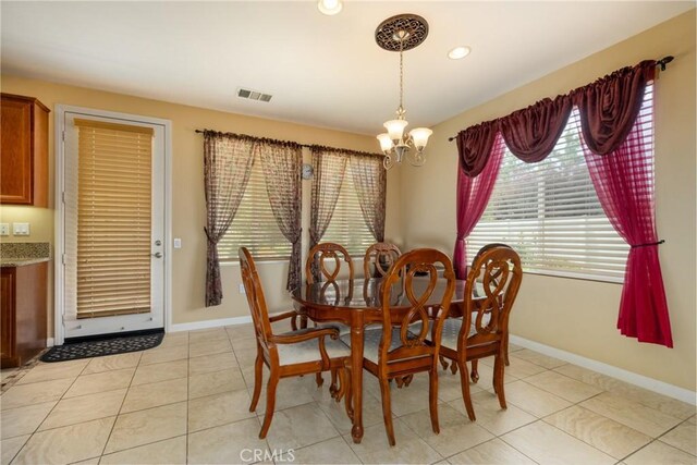 317 Calvert Park, Beaumont, CA 92223 - dining space featuring a chandelier, light tile patterned floors, and recessed lighting