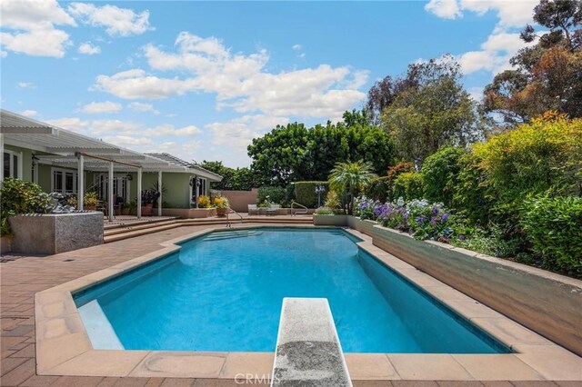 1463 Avolencia Dr, Fullerton, CA 92835 - view of pool featuring a pergola, a patio, and a diving board
