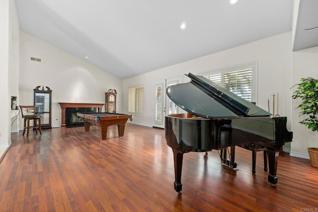 2227 Villa Verde Rd, Escondido, CA 92029 - sitting room with wood finished floors, billiards table, recessed lighting, and high vaulted ceiling