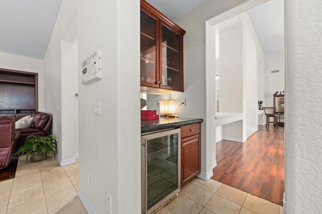 2227 Villa Verde Rd, Escondido, CA 92029 - indoor dry bar with beverage cooler and light tile patterned floors