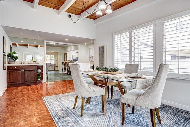 1217 S Gertruda Ave, Redondo Beach, CA 90277 - dining room with wooden ceiling with exposed beams and baseboards
