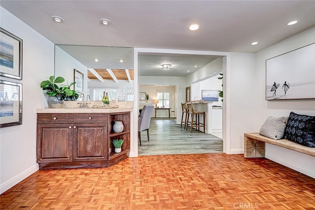 1217 S Gertruda Ave, Redondo Beach, CA 90277 - hall featuring baseboards, parquet floors, and recessed lighting