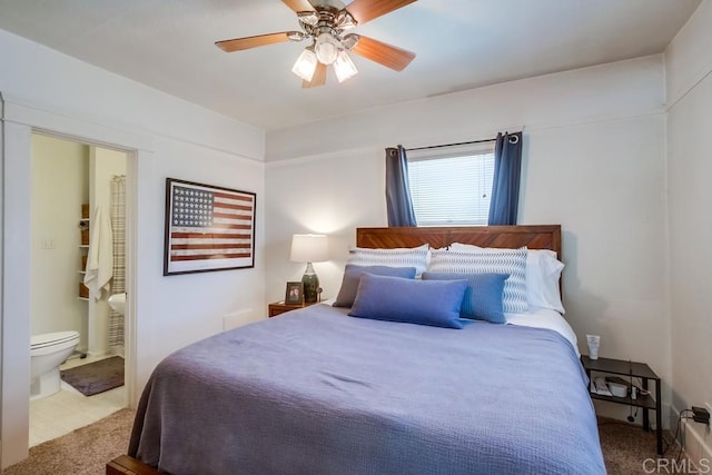 420921 3rd Ave, San Diego, CA 92103 - bedroom with carpet flooring, connected bathroom, and a ceiling fan