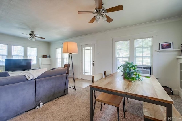420921 3rd Ave, San Diego, CA 92103 - dining area featuring ceiling fan, light carpet, and cooling unit