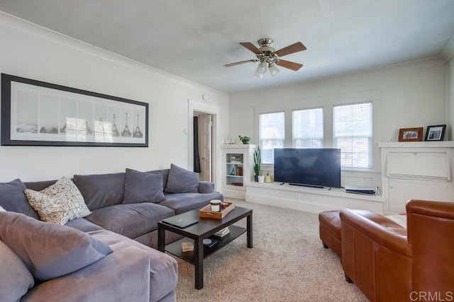 420921 3rd Ave, San Diego, CA 92103 - carpeted living area featuring ceiling fan and ornamental molding