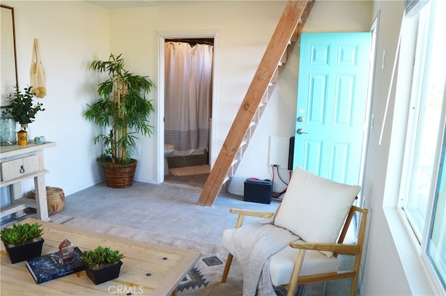 310 Enchanted Rd, Joshua Tree, CA 92252 - sitting room with stairs and carpet