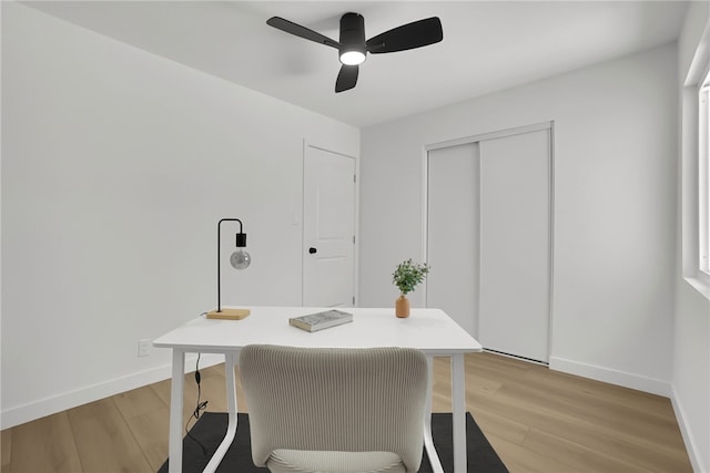 1152 W Tudor St, San Dimas, CA 91773 - office with light wood-type flooring, a ceiling fan, and baseboards