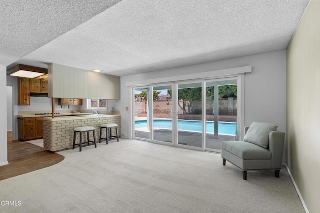 6421 Almar St, Simi Valley, CA 93063 - living room featuring light carpet and a textured ceiling