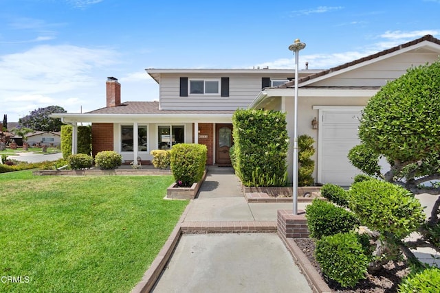 6421 Almar St, Simi Valley, CA 93063 - traditional-style house featuring a garage, a front yard, a chimney, and brick siding