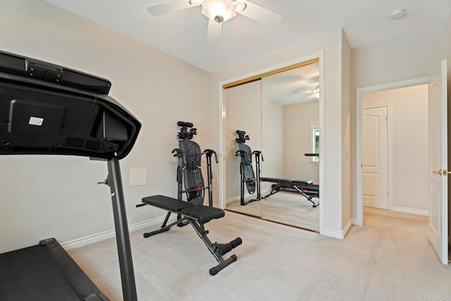 23406 Oakely Pl, Ramona, CA 92065 - exercise area with a ceiling fan, carpet, and baseboards
