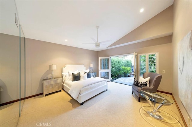 3 Harbor Ridge Dr, Newport Beach, CA 92660 - carpeted bedroom with access to exterior, lofted ceiling, ceiling fan, and recessed lighting