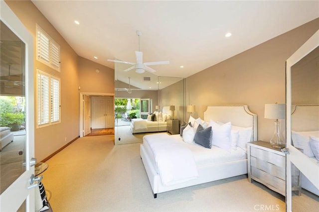 3 Harbor Ridge Dr, Newport Beach, CA 92660 - carpeted bedroom featuring lofted ceiling, recessed lighting, and a ceiling fan