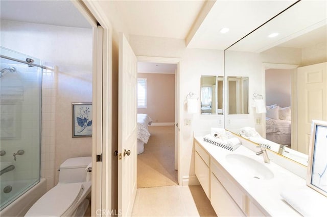 3 Harbor Ridge Dr, Newport Beach, CA 92660 - bathroom featuring ensuite bath, bath / shower combo with glass door, vanity, and recessed lighting