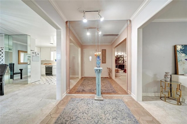 2917 Highridge Rd, La Crescenta, CA 91214 - foyer with rail lighting, crown molding, and light tile patterned floors