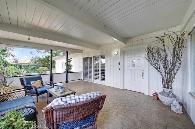 2917 Highridge Rd, La Crescenta, CA 91214 - sunroom / solarium featuring an outdoor hangout area and beamed ceiling