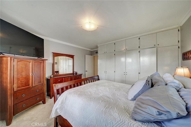 2917 Highridge Rd, La Crescenta, CA 91214 - bedroom with light carpet, crown molding, and a closet