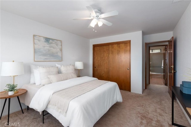 250 Coral Ct, Pismo Beach, CA 93449 - bedroom featuring a closet, light colored carpet, and a ceiling fan