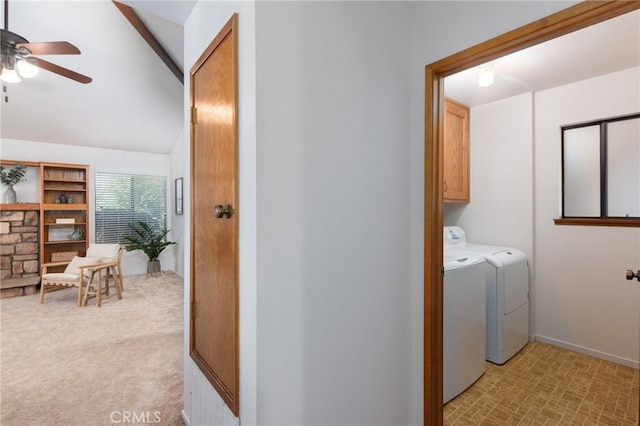250 Coral Ct, Pismo Beach, CA 93449 - washroom featuring cabinet space, ceiling fan, and washing machine and clothes dryer
