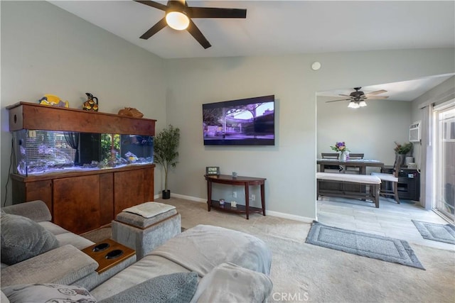 10546 Royal Oak Way, Stanton, CA 90680 - carpeted living area with ceiling fan, lofted ceiling, and a wall mounted AC