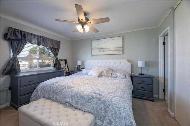 10546 Royal Oak Way, Stanton, CA 90680 - bedroom featuring light colored carpet, ornamental molding, and a ceiling fan