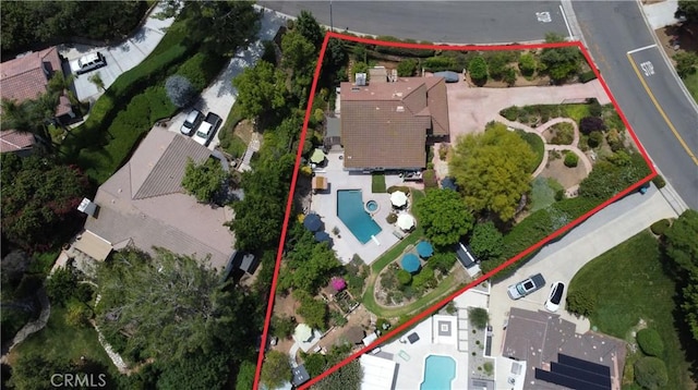 10830 Orchard View Ln, Riverside, CA 92503 - aerial view of property and surrounding area with a pool area and property parcel outlined