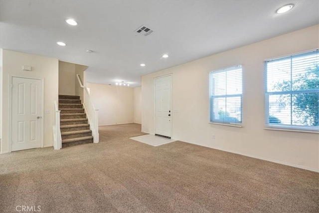 36340 Sicily Ln, Winchester, CA 92596 - entryway featuring recessed lighting, stairway, and carpet