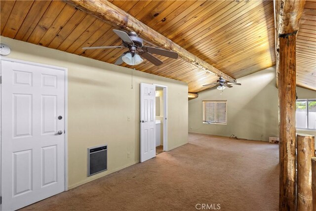 30771 Fox Ridge Ct, Tehachapi, CA 93561 - carpeted empty room featuring heating unit, ceiling fan, and wood ceiling