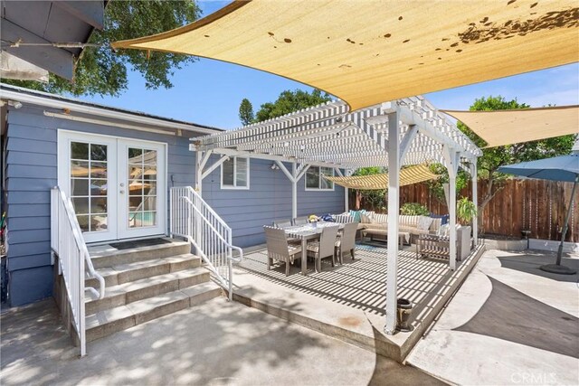 234 N Alta Vista Ave, Monrovia, CA 91016 - view of patio featuring a pergola, french doors, an outdoor living space, and entry steps