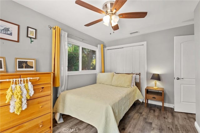 234 N Alta Vista Ave, Monrovia, CA 91016 - bedroom featuring dark wood-style floors, a closet, and ceiling fan