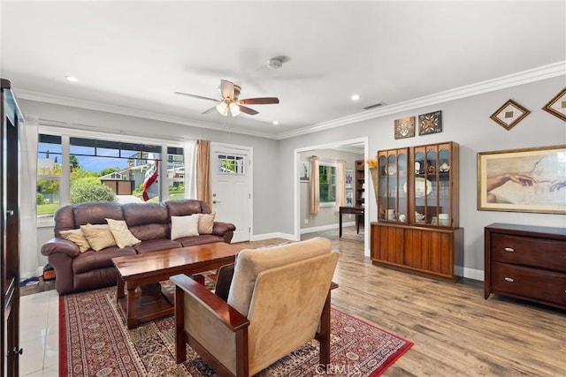 234 N Alta Vista Ave, Monrovia, CA 91016 - living room with ceiling fan, recessed lighting, and crown molding