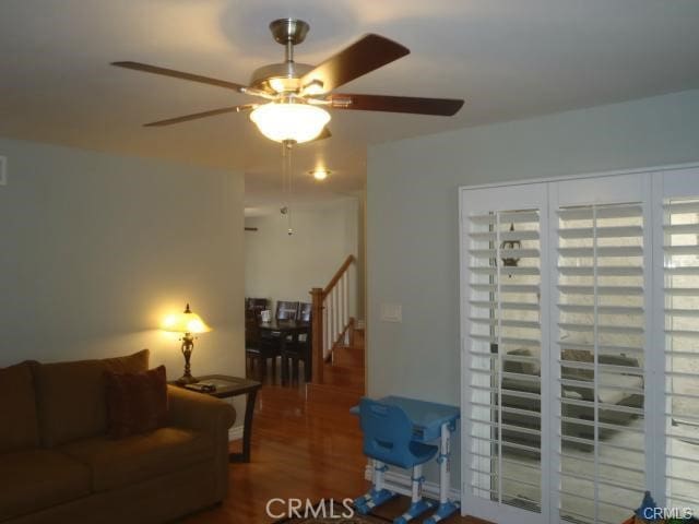 11459 Shippigan Way, Cypress, CA 90630 - living area with ceiling fan and wood finished floors