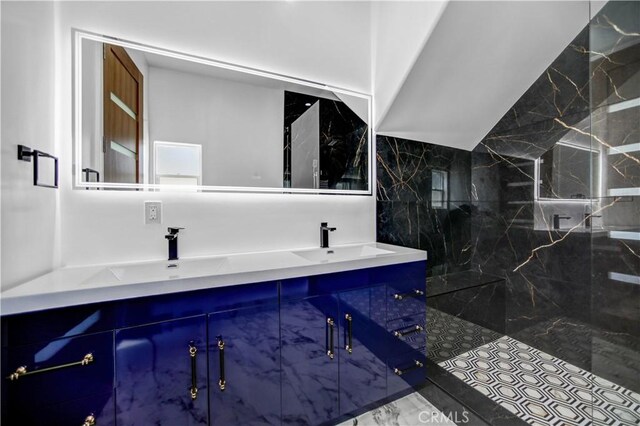 9743 Monogram Ave, Northridge, CA 91343 - full bathroom featuring double vanity and a marble finish shower
