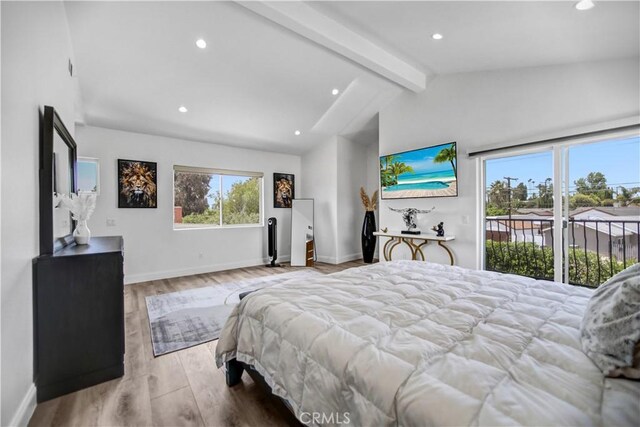 9743 Monogram Ave, Northridge, CA 91343 - bedroom with access to outside, wood finished floors, baseboards, and recessed lighting