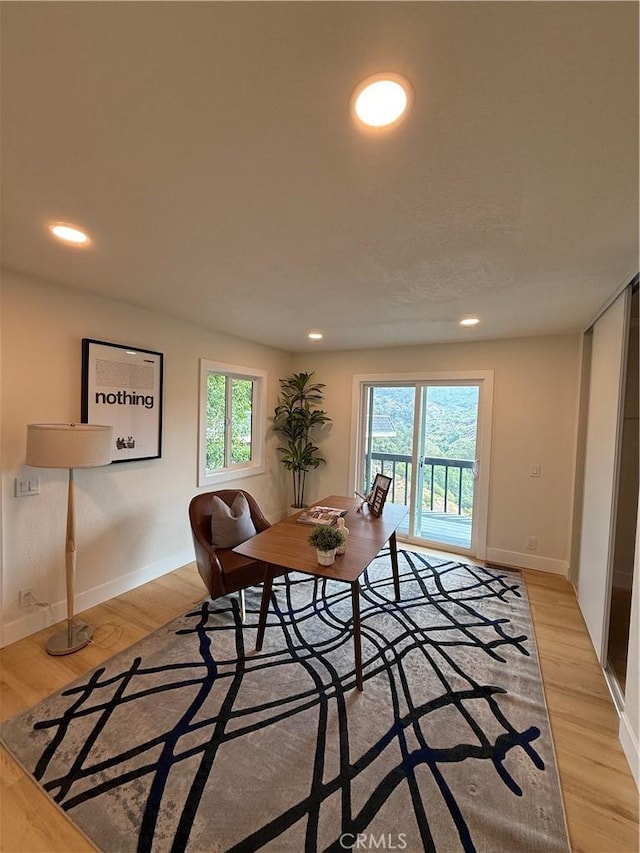 2838 Lambert Dr, Los Angeles, CA 90068 - dining space with light wood-type flooring, plenty of natural light, recessed lighting, and baseboards