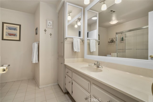 2324 Dana Ct, Claremont, CA 91711 - full bathroom with vanity, baseboards, a shower with door, and tile patterned flooring
