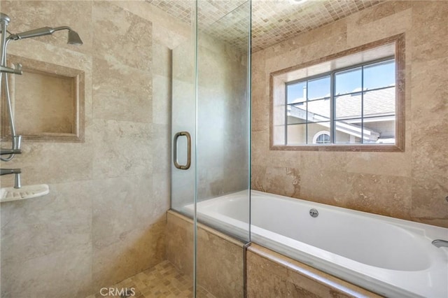 245 Palmer St, Costa Mesa, CA 92627 - bathroom featuring tiled shower and a garden tub