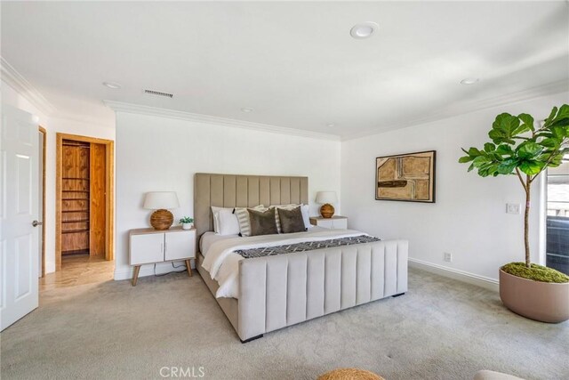 245 Palmer St, Costa Mesa, CA 92627 - carpeted bedroom featuring crown molding, baseboards, and recessed lighting