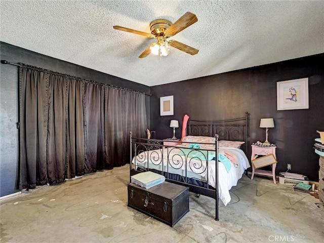 20715 Teton Rd, Apple Valley, CA 92308 - bedroom with unfinished concrete floors, a textured ceiling, and ceiling fan